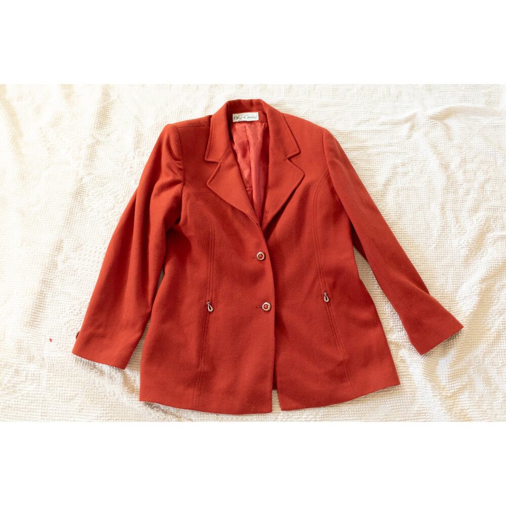 Vintage Burnt Orange Pea Coat Jacket L Oleg Cassini Fall Wool 90s Y2K